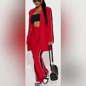fashion nova red w black striped leg Women's Pantsuit size XL